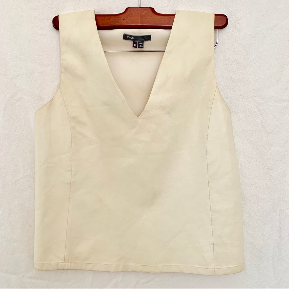 Vince Leather V Neck Tank Blouse Size 6